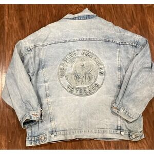 TYCA Disabled Americans Veterans Graphic Denim  Jacket Blue Vintage USA Sz 2XL
